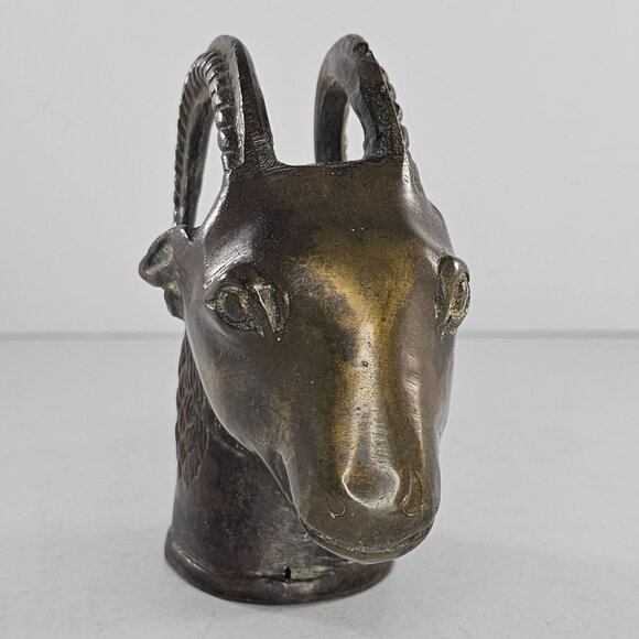 Vintage Horned Serpent Ram Goat Head Finnial Candle Snuffer Brass Pima Story - Picture 4 of 15